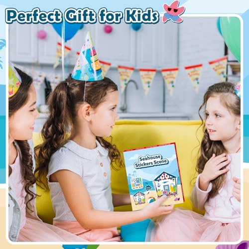 CY2SIDE Summer Seahouse Scene Sticker - 12 Set Hawaiian Luau Sticker Art Craft for Kids School Rewards Make Your Own Starfish Surfboard Ocean House Scene Games Activities Summer Party Favors Supplies - style: Sea house