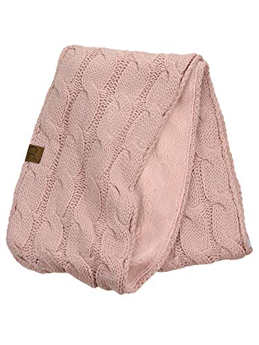C.C Women's Winter Cable Knit Sherpa Lined Warm Infinity Pullover Scarf - color: Rose