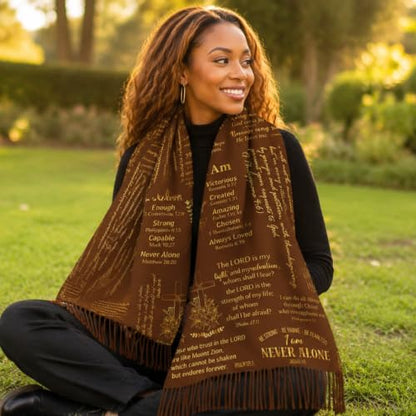 The Virgin Mary Bible Verse Shawls for Women, Catholic Christian Blanket Scarf Gifts or Mom Teacher Christmas - color: Brown Gold