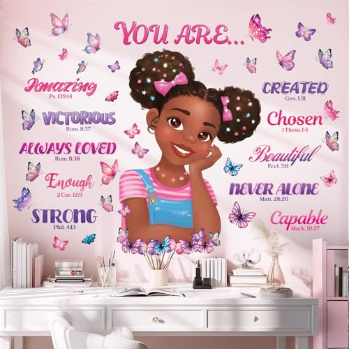 DECOWALL Black Girl Bible Verses Butterfly Wall Stickers Decals (SG2-2502)