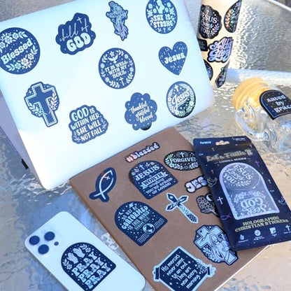 100 PCS Holographic Christian Stickers for Women, Kids, Let's Faith It By Puraesla - Lumina Series - Scripture Religious, Jesus Bible Verse for Journaling & Decor Laptop, Phone, Water Bottle - style: Lumina-100 Let's Faith It