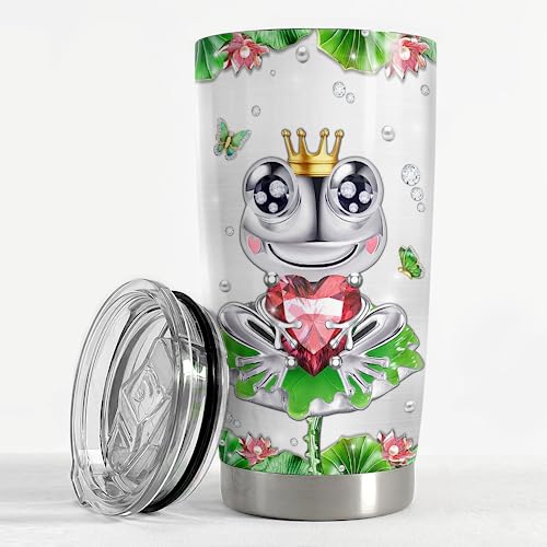 SANDJEST Frog Gifts for Women Girls Frog Tumbler 20oz Jewelry Drawings Stainless Steel Insulated Tumblers Coffee Travel Mug Cup Gift for Birthday Christmas - color: Frog
