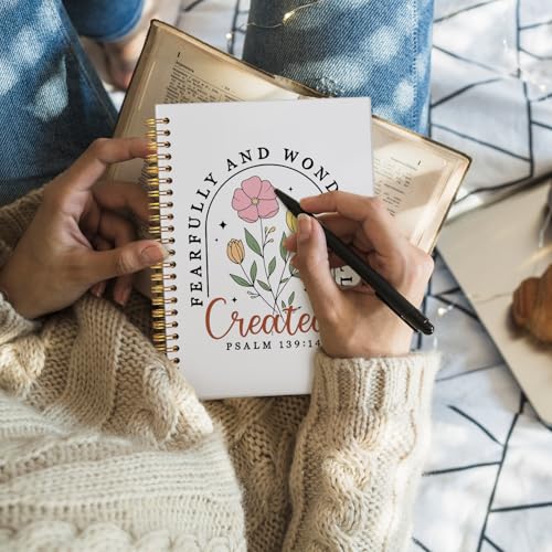 Bible Journal Notebook, Prayer Journal for Woman, Christian Girl Energy Journal, Bible Study Supplies, Bible Notebooks for Note Taking, Church Hardcover Spiral Notebook 5.5x8.3 - color: PSALM 139:14