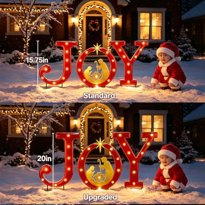 Hausse Lighted Christmas Decorations Outdoor, 15" Joy Letter Nativity Scenes Sets, Xmas Metal Religious Yard Decor with Stake, Battery Powered for Home Winter New Year Holiday Garden Patio Lawn