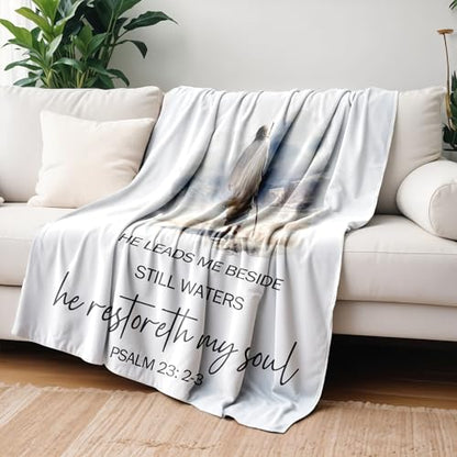 Jesus Christian Blanket, Christian Gifts for Women Men, Jesus Gifts, Religious Bible Verse Scripture Throw Blankets for Bedroom Living Room Church Office Couch Sofa, 50x60 Inches - color: Psalm 23
