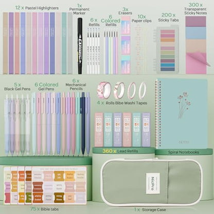 Nicpro 76PCS Bible Study Supplies Journaling Kit for Women Christian Gifts - color: Green