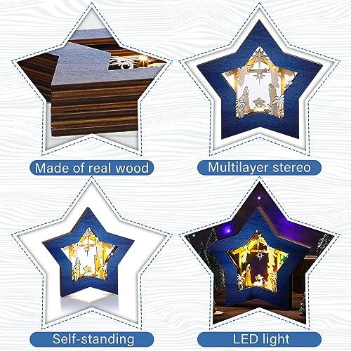 Bucherry Wooden Nativity Scene Christmas Tabletop Ornament,Blue White - style: Blue White