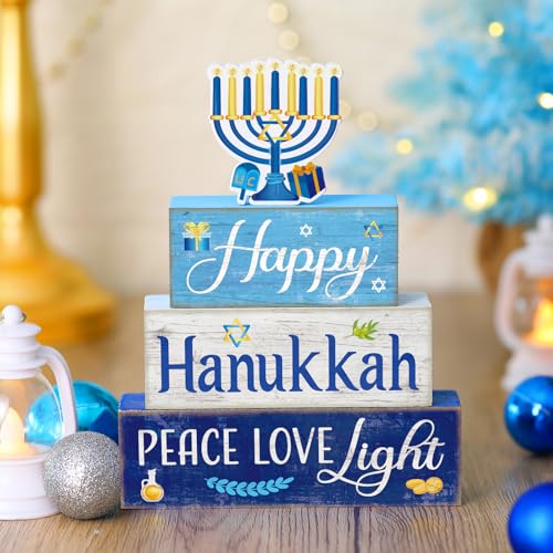 Moucuny 4 Pcs Hanukkah Table Decorations for Home, Wood Menorah Peace Sign - style: Candle