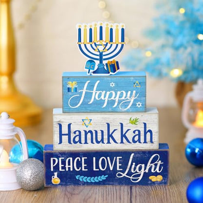 Moucuny 4 Pcs Hanukkah Table Decorations for Home, Wood Menorah Peace Sign - style: Candle