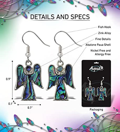 Angel Earrings Jewelry - Authentic Dangle Hook Earrings Made with Natural Paua Abalone Shell - Unique Colorful Jewel For Women & Teens For Daily, Casual & Formal Occasions