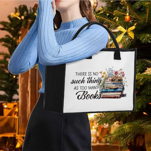 Book Tote Bag Christmas Librarian Bookish Gifts for Women Readers Book Lover - color: There is No Such Thing as Too Many Books 3