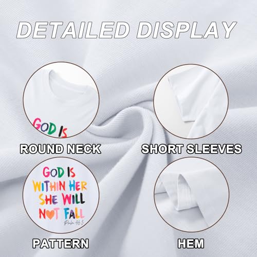 Sulayesh Christian Shirts for Women Jesus God is Within Her Tshirt Faith Inspirational Bible Verse Religious Graphic Tee Tops - color: White, size: Small