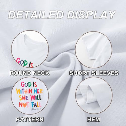 Sulayesh Christian Shirts for Women Jesus God is Within Her Tshirt Faith Inspirational Bible Verse Religious Graphic Tee Tops - color: White, size: Small