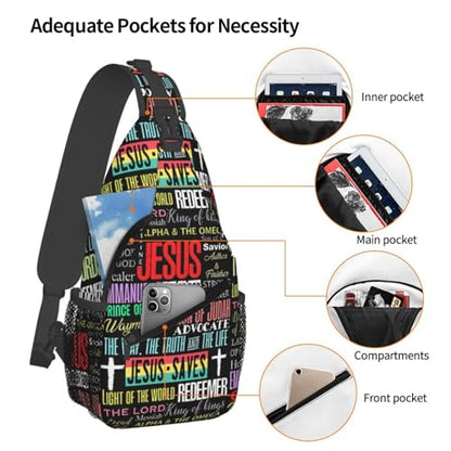 Jesus Christian Cross Sling Backpack Shoulder Chest Bag For Men Women Hiking Travel Crossbody Daypack - color: Jesus Christian Cross-0003