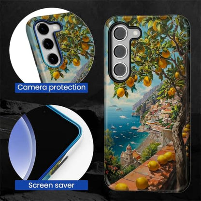 Compatible with Samsung Galaxy S23 Plus Full Body Matte Case Hard Shell Shockproof Screen Lens Protection for Girl Boy Cute Pattern Italian Coast Amalfi Lemon Mediterranean Sea - color: Italian Coast Amalfi Lemon Mediterranean Sea, size: Samsung Galaxy S2