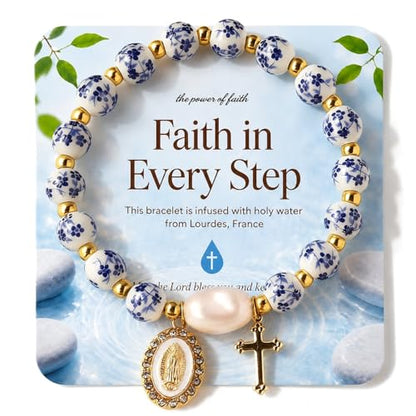 Holy Water Bracelet for Women,Religious Christian FaithJewelry - color: Blue