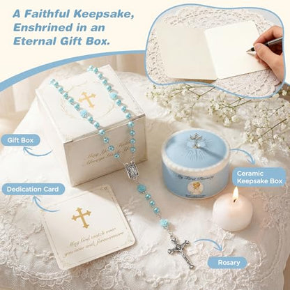NORBU Baptism Gifts for Girl, My First Rosary with Ceramic Keepsake Box