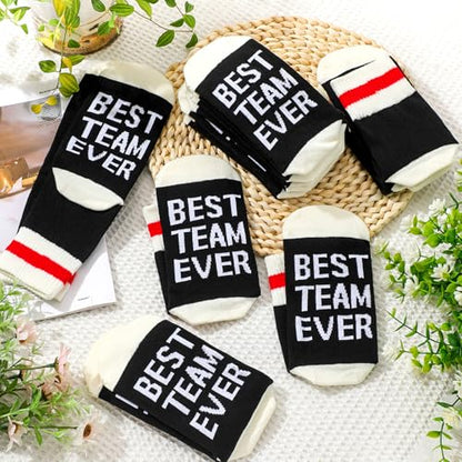 Glitopper 6 Pairs Best Team Ever Gift Socks Bulk Employee Appreciation Gifts for Women Men Team Coworker Staff Office Favors - color: Black