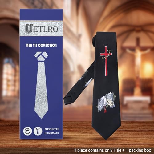 Men's 3.27 Inch (8.3CM) Christian Jesus Easter Novelty Tie Gift Box - color: Black-cross+bible
