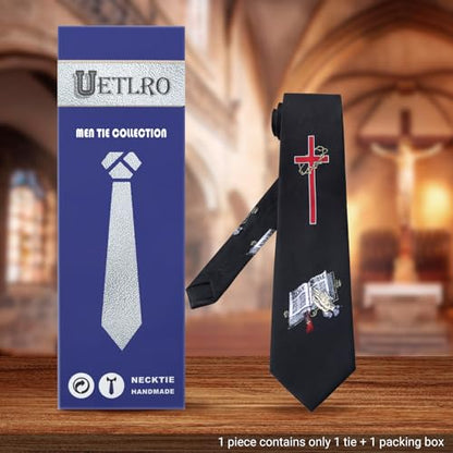 Men's 3.27 Inch (8.3CM) Christian Jesus Easter Novelty Tie Gift Box - color: Black-cross+bible
