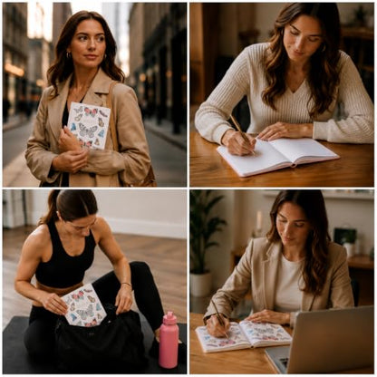 WORLD TRAVELER Large Lined Journal Notebook 256 Ruled White & Ivory Pages - color: Butteflies