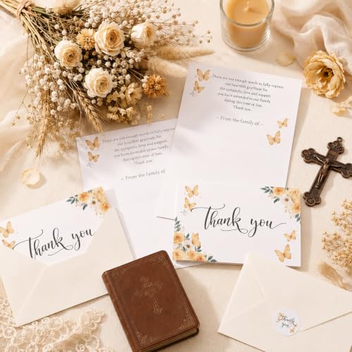 Fumete 50 Set Funeral Thank You Cards, Yellow Butterfly - style: Yellow Butterfly
