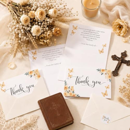 Fumete 50 Set Funeral Thank You Cards, Yellow Butterfly - style: Yellow Butterfly