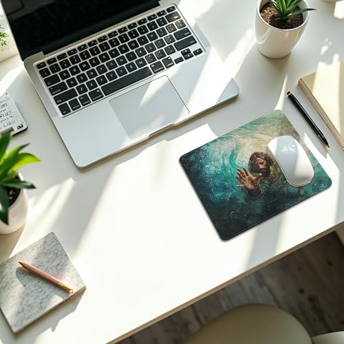 Christian Jesus Mouse Pad, The Hand of God Jesus Reaching into Water Bible Verse Religious Mouse Pads Mousepad for Home Office Dorm Computers Laptop Supplies Desk Accessories, 9.5x7.9 Inch - color: 33Child, size: 9.5L x 7.9W inches