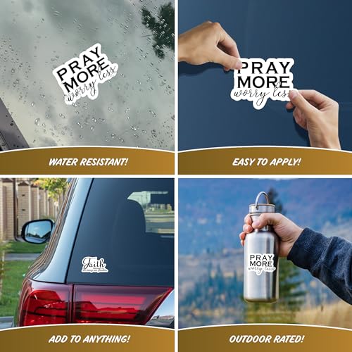 Religious Faith Vinyl Stickers - 4 Piece Decals Car Window Decals - Vinyl Car Sign Sticker - All Weather Proof - Pray More - Faith Infinity Love – Easy to Put On Car - style: Religious