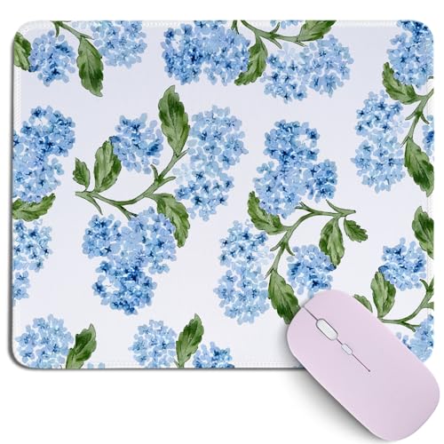 Summer Light Blue Hydrangea Mouse Pad,Boho Botanical Desk Decor,Painted Hydrangea Floral Desk Mat,Summer Aesthetic Pastel Flower Gaming Mousepad for Office Home Dorm Laptop,10.2x8.2Inch - color: Blue Hydrangea