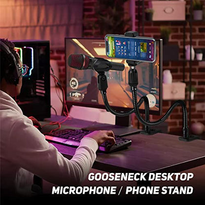 13-Inch Flexible Gooseneck Mic Stand with Phone Holder and Clamp - size: 13INCHS