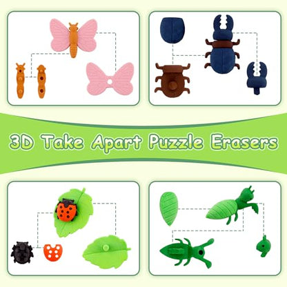 35 pcs Insect Erasers for Kids Desk Pet,3D Take Apart Butterfly Erasers for Kids Classroom Prizes, Class Treasure Box,Game Rewards,Party Favors - color: Insect-35