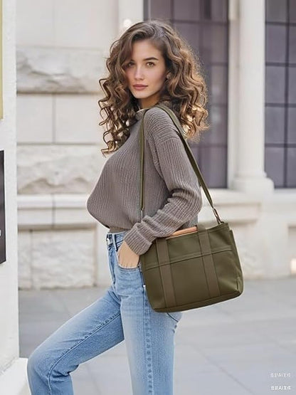 Tote Bags for Women Canvas Purse Crossbody Bags with Pockets Shoulder Handbags Large Bible Messenger Bag With Pockets - color: Army Green, size: Large