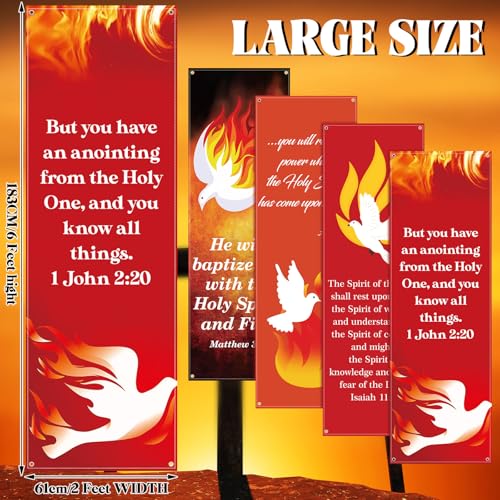 Hosuly 4 Pcs 4th of July Church Banners Independence Day Christian Banners - size: 2 x 6 ft, style: Pentecost