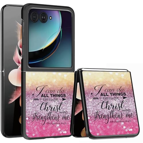 for Samsung Galaxy z flip 7 Case I can do All Thing Through Christ Pink Design,Slim Fit Lightweight Hybrid Hard PC PU Leather Folding Phone Cover for Z Flip 7 6.9" - color: I can do all thing through christ pink