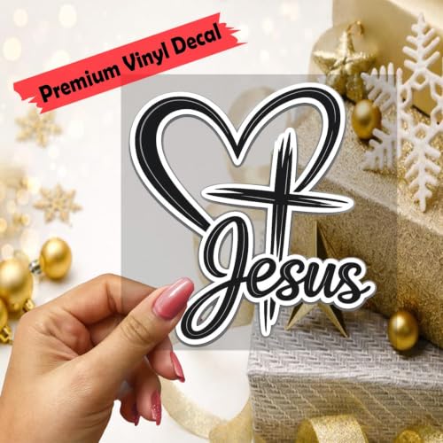 Jesus Cross Heart Vinyl Decal, Christian Faith Sticker, Religious Love Design Waterproof Vinyl Decal for Car Window, Truck, Laptop, Wall, Church Gift (11in) - size: 11in