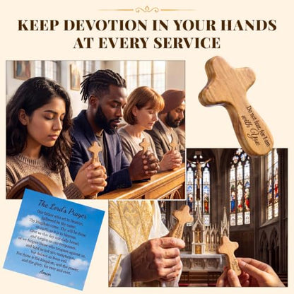 Lewtemi Small Wooden Pocket Cross Bulk 2.4" Mini Bible Verse Cross with Prayer Cards Organza Bags Hand Held Engraved Scripture Christian Encouragement Gift for Church Baptism Favors(Belief,24 Set) - style: Belief