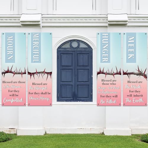 4Pcs Easter Church Banners for Sanctuary Wall Religious Banners Hanging Backdrop Praise Hanging Sign with Scripture Bible Verses Banner Easter Banner for Church School Decor(Blue-pink Gradient) - style: Blue-pink Gradient