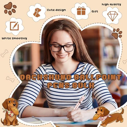 Sayglossy 36 Pcs Dachshund Ballpoint Pens for Women Gifts Bulk, Retractable Black Ink Pens with 6 Cute Dog Patterns, 1.0mm Smooth Writing for Office Desk Supplies, Fancy Gift Giving Dog Lover - style: Dachshund
