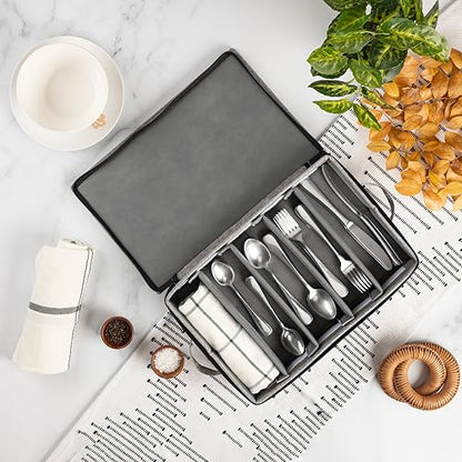 Stack Store Plus More Flatware Storage Case with 5 Adjustable Compartments - Tableware Utensil Chest with Carrying Handles - Protects and Organizes Cutlery and Silverware - Hard Shell and Stackable - style: Silverware Storage