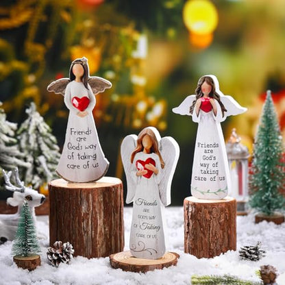 DoubleFill 3 Pcs Christmas Angels Figurine Wood Friendship Decor