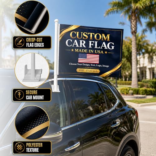 Custom Car Flag Pole by BCB Personalized Flag Banner Printed in USA - color: Car Flag