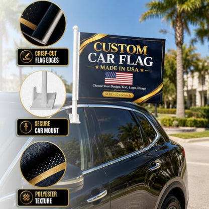 Custom Car Flag Pole by BCB Personalized Flag Banner Printed in USA - color: Car Flag