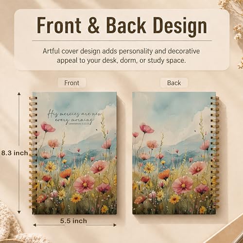 Wildflower Christian Spiral Notebook, His Mercies Are New Every Morning Bible Verse Journal, Rustic Floral Religious Hardcover Lined Notebook Journal, 5.5x8.3 Inch - color: pattern-16