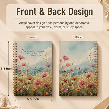 Wildflower Christian Spiral Notebook, His Mercies Are New Every Morning Bible Verse Journal, Rustic Floral Religious Hardcover Lined Notebook Journal, 5.5x8.3 Inch - color: pattern-16