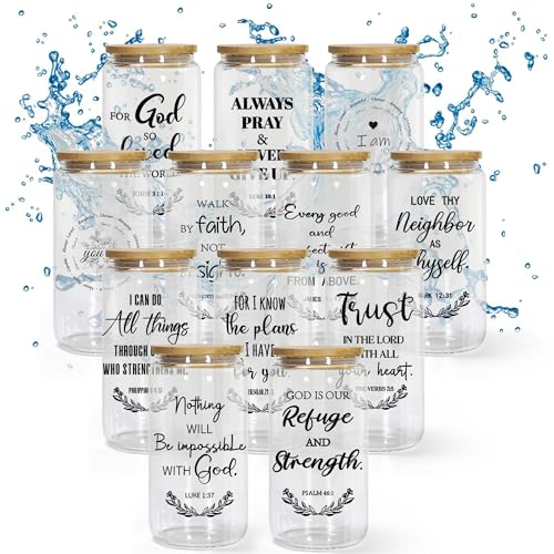 AGH Christian Gift for Women, 16oz Glass Tumbler with Lid and Straw- Inspirational Religious Gift with Prayer Quotes, Iced Coffee Cup for Birthdays, Baptism, Christmas, or Daily Encouragement