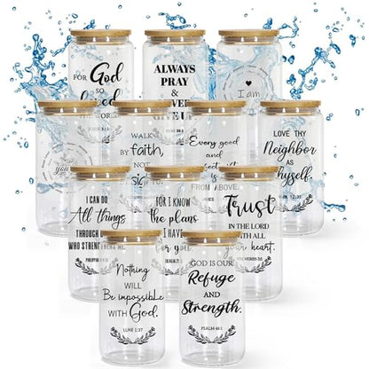 AGH Christian Gift for Women, 16oz Glass Tumbler with Lid and Straw- Inspirational Religious Gift with Prayer Quotes, Iced Coffee Cup for Birthdays, Baptism, Christmas, or Daily Encouragement