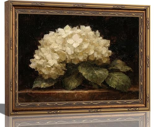 sezhylee Vintage White Hydrangea Framed Wall Art Vintage Floral Wall Decor - color: Hydrangea, size: 16"L x 12"W