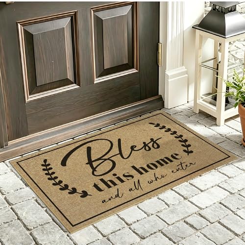 Christian Door Mat Welcome Mats for Front Door Outside Entrance 17"x30" - color: Bless This Home