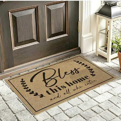 Christian Door Mat Welcome Mats for Front Door Outside Entrance 17"x30" - color: Bless This Home